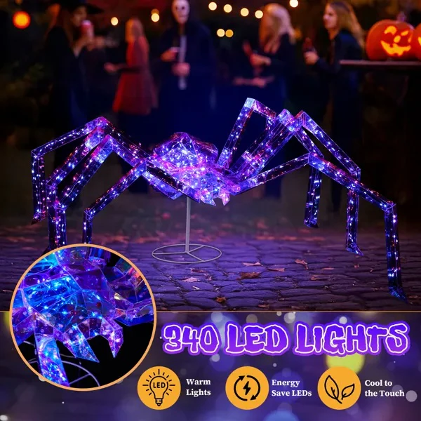 3ft Light-Up Iridescent Spider Halloween Decor
